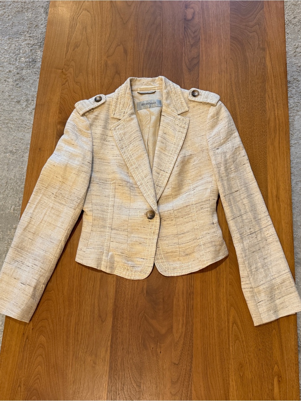 SPORTMAX Beige Linen Silk Blend Women Jacket Blazer SZ 4 XS